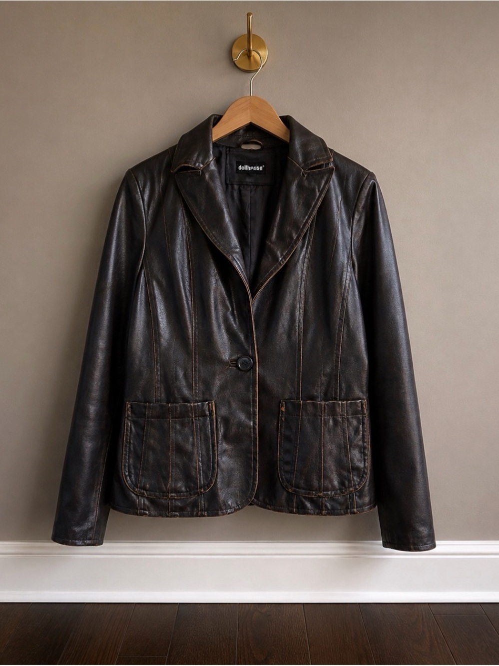 Vintage Y2K Dollhouse Distressed Faux Leather Blazer